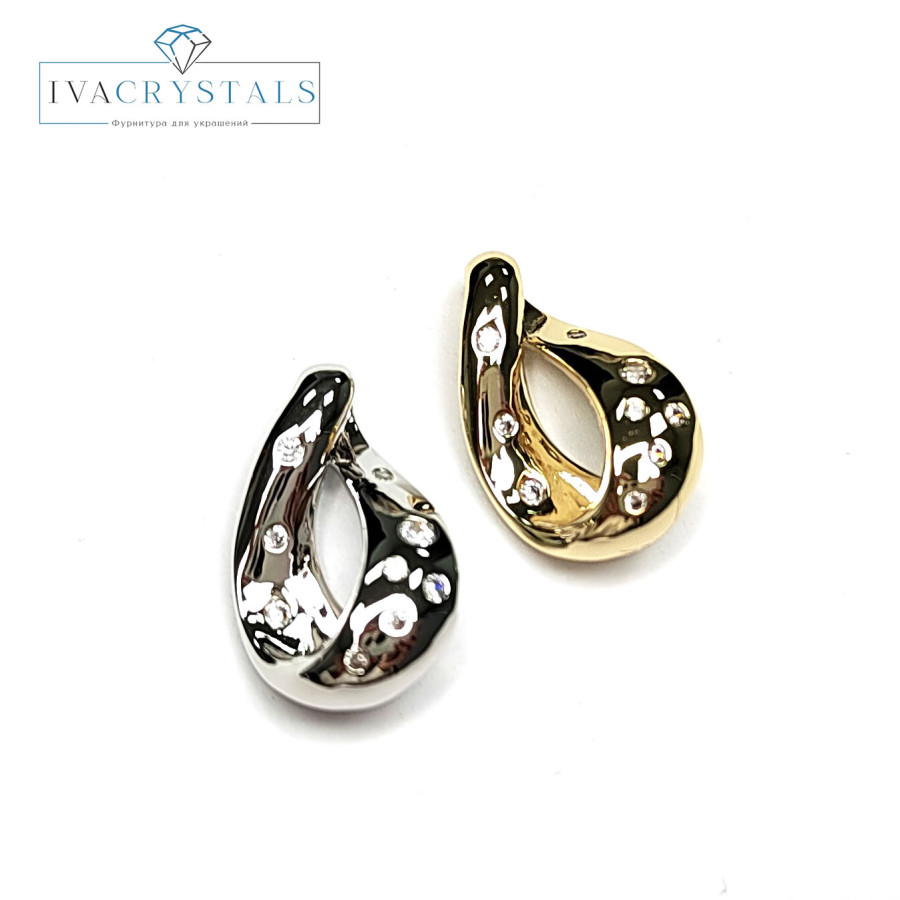 Подвеска изогнутая 20х12 мм с фианитами, штука