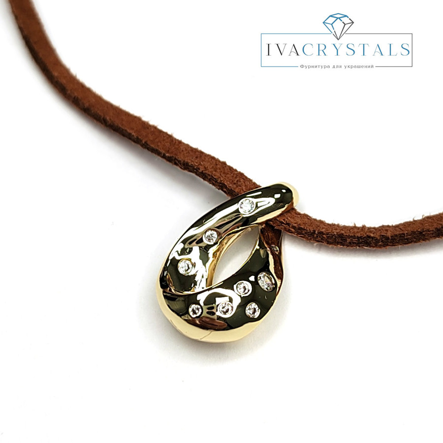 Подвеска изогнутая 20х12 мм с фианитами, штука покрытие Позолота