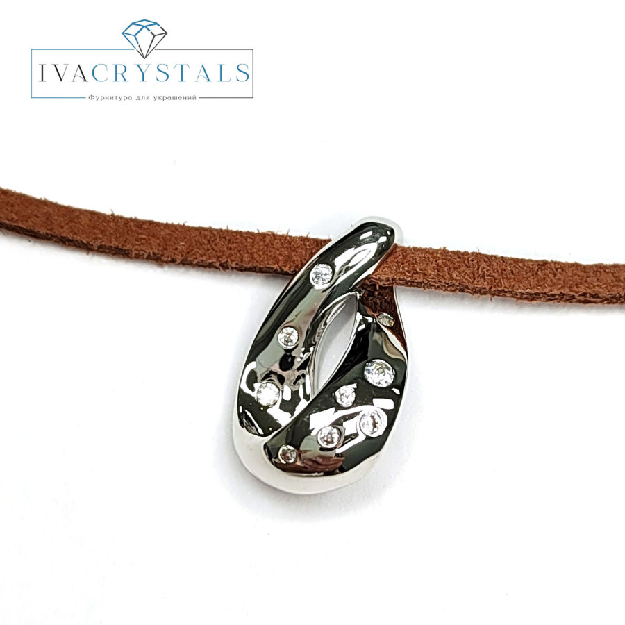 Подвеска изогнутая 20х12 мм с фианитами, штука покрытие Родий
