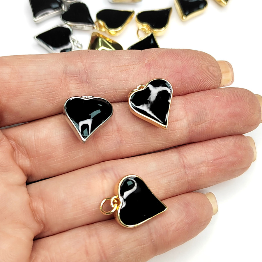 Подвеска Сердце 16х14 мм с чёрной эмалью, штука