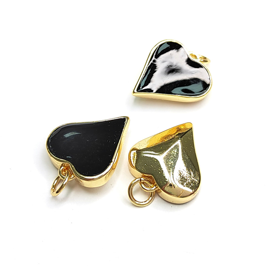 Подвеска Сердце 16х14 мм с чёрной эмалью, штука