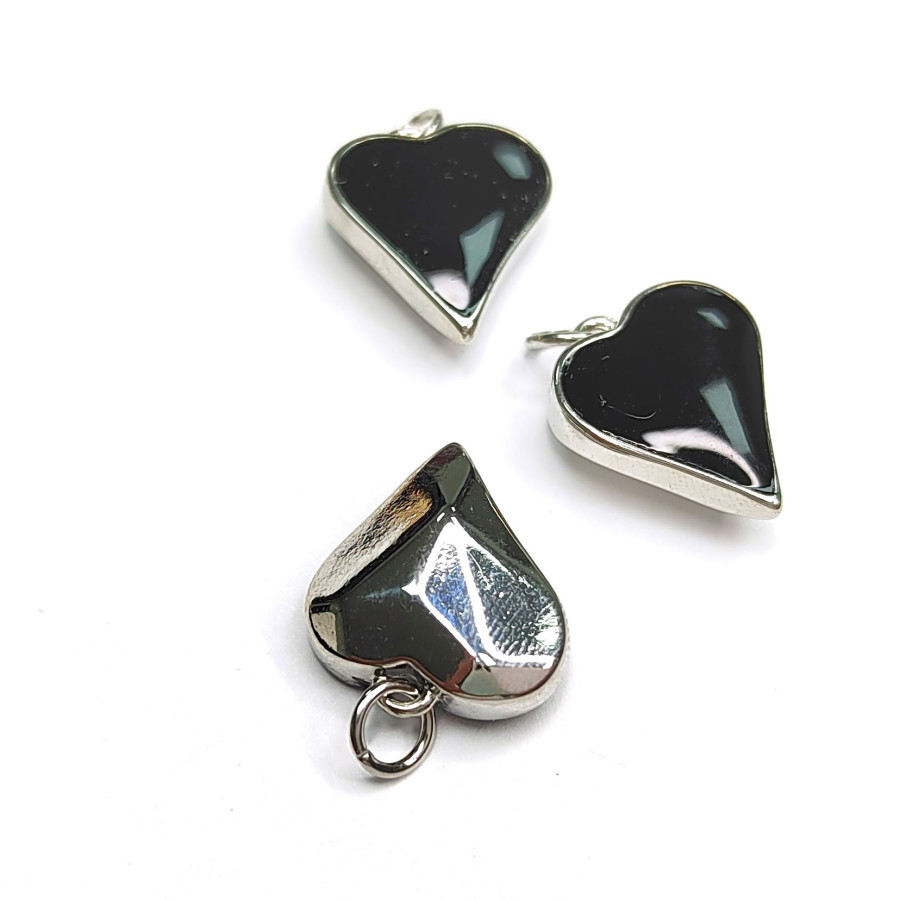 Подвеска Сердце 16х14 мм с чёрной эмалью, штука