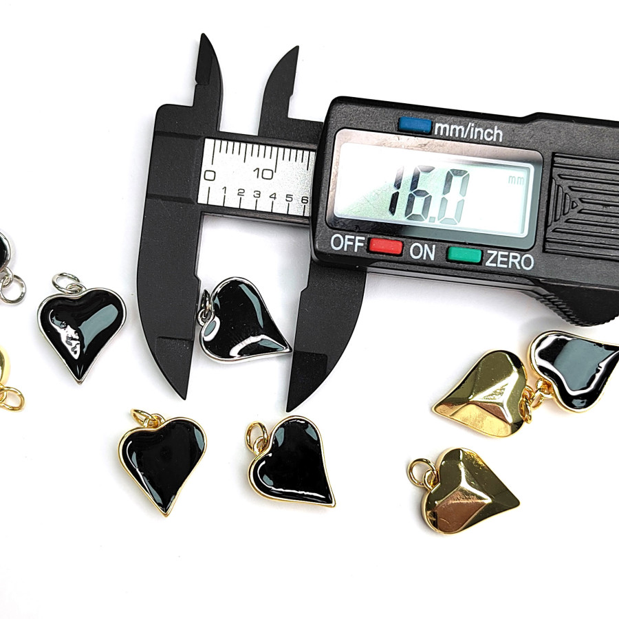 Подвеска Сердце 16х14 мм с чёрной эмалью, штука