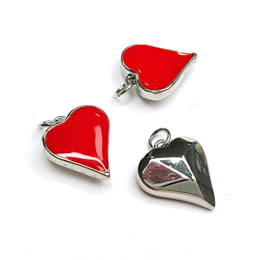 Подвеска Сердце 16х14 мм с красной эмалью, штука