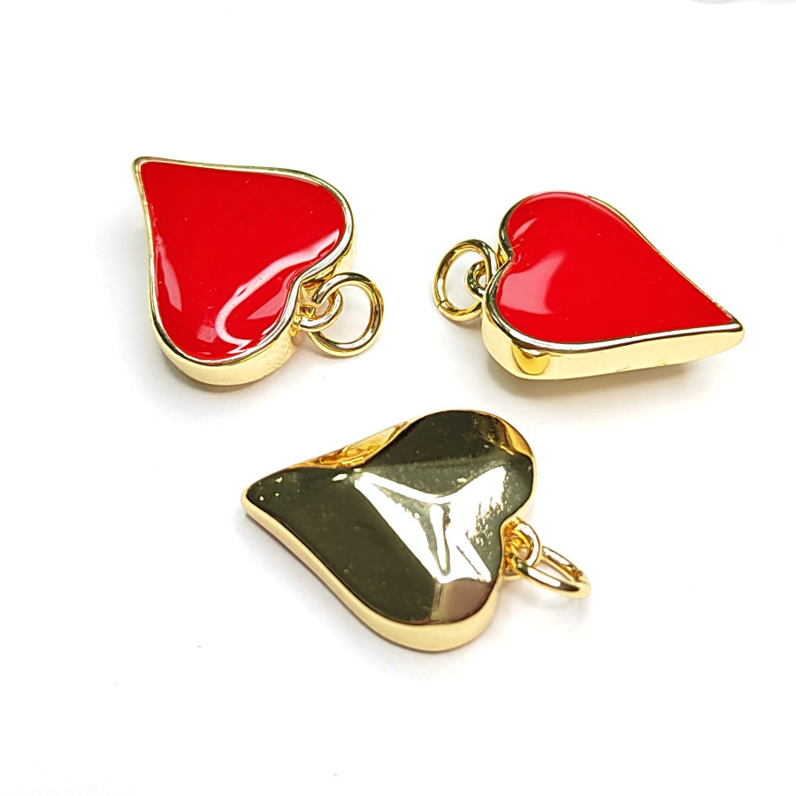 Подвеска Сердце 16х14 мм с красной эмалью, штука