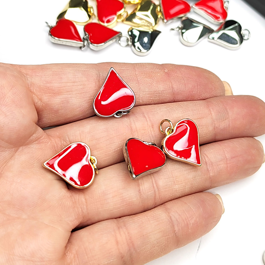 Подвеска Сердце 16х14 мм с красной эмалью, штука