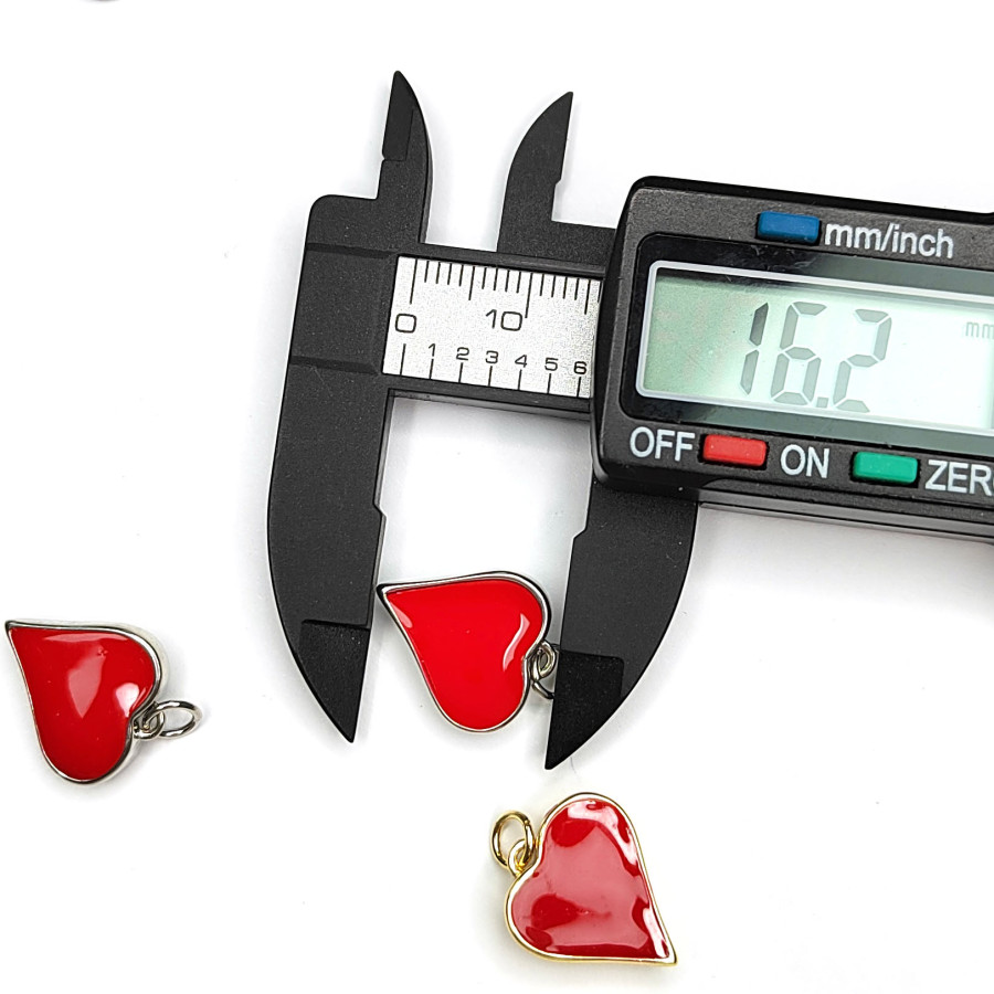 Подвеска Сердце 16х14 мм с красной эмалью, штука