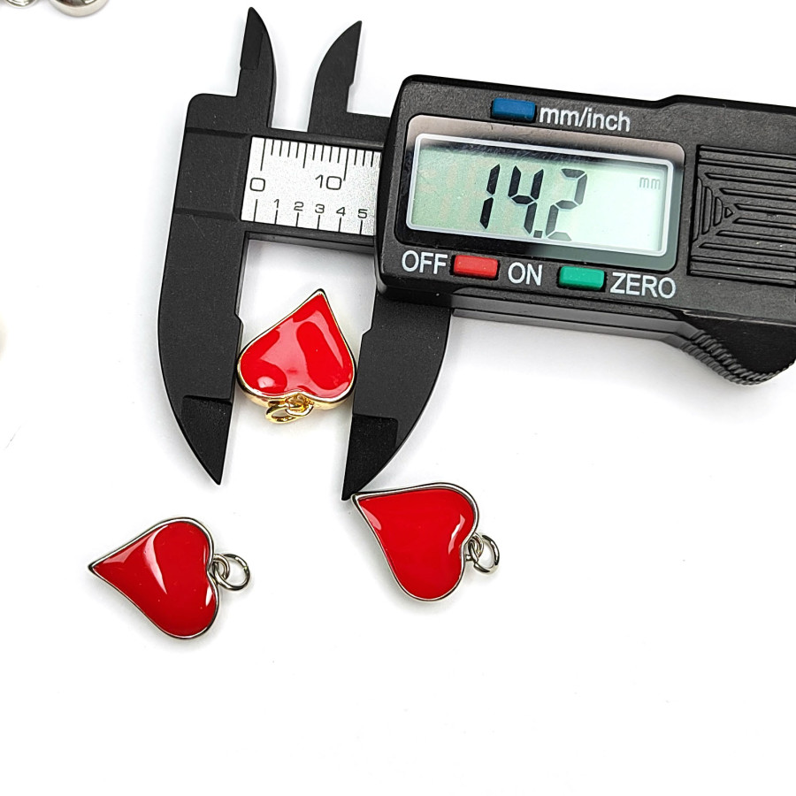 Подвеска Сердце 16х14 мм с красной эмалью, штука