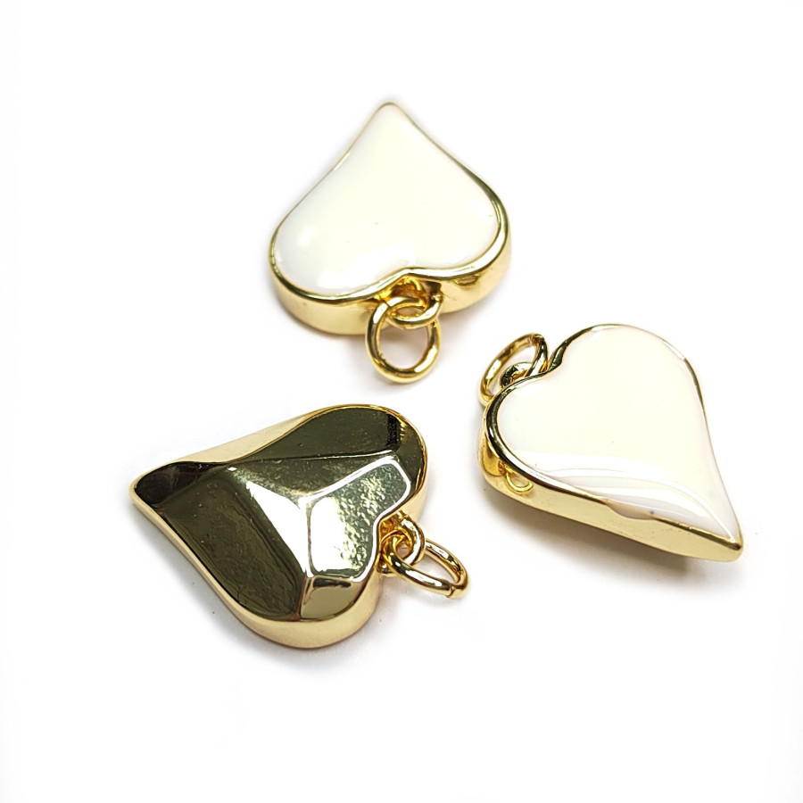 Подвеска Сердце 16х14 мм с белой эмалью, штука