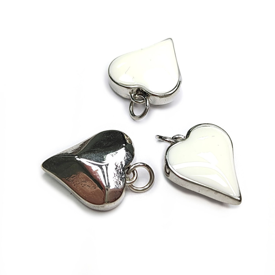 Подвеска Сердце 16х14 мм с белой эмалью, штука