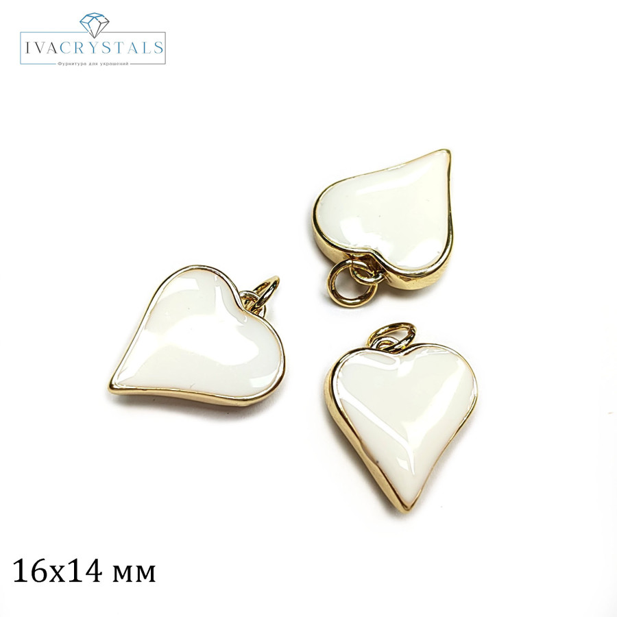 Подвеска Сердце 16х14 мм с белой эмалью, штука покрытие Позолота