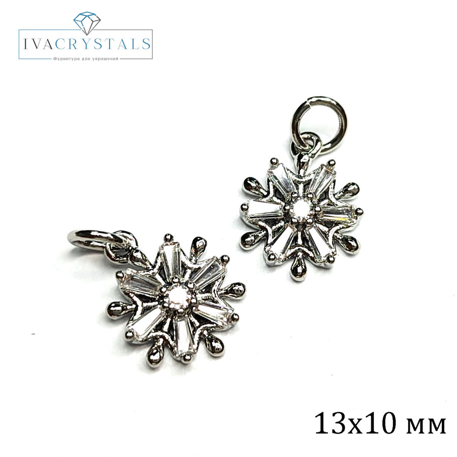 Подвеска Цветок 13х10 мм с фианитами, штука покрытие Родий