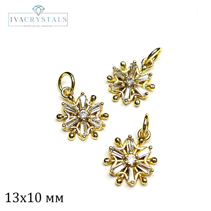 Подвеска Цветок 13х10 мм с фианитами, штука покрытие Позолота