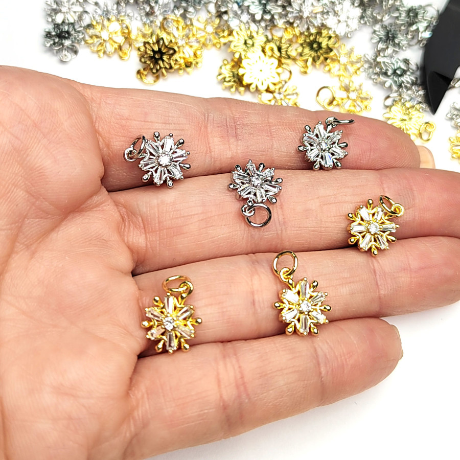 Подвеска Цветок 13х10 мм с фианитами, штука