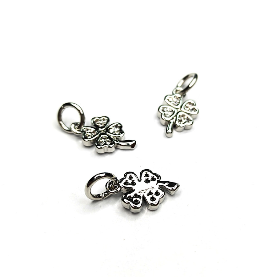 Подвеска Клевер 11х7 мм с фианитами, штука