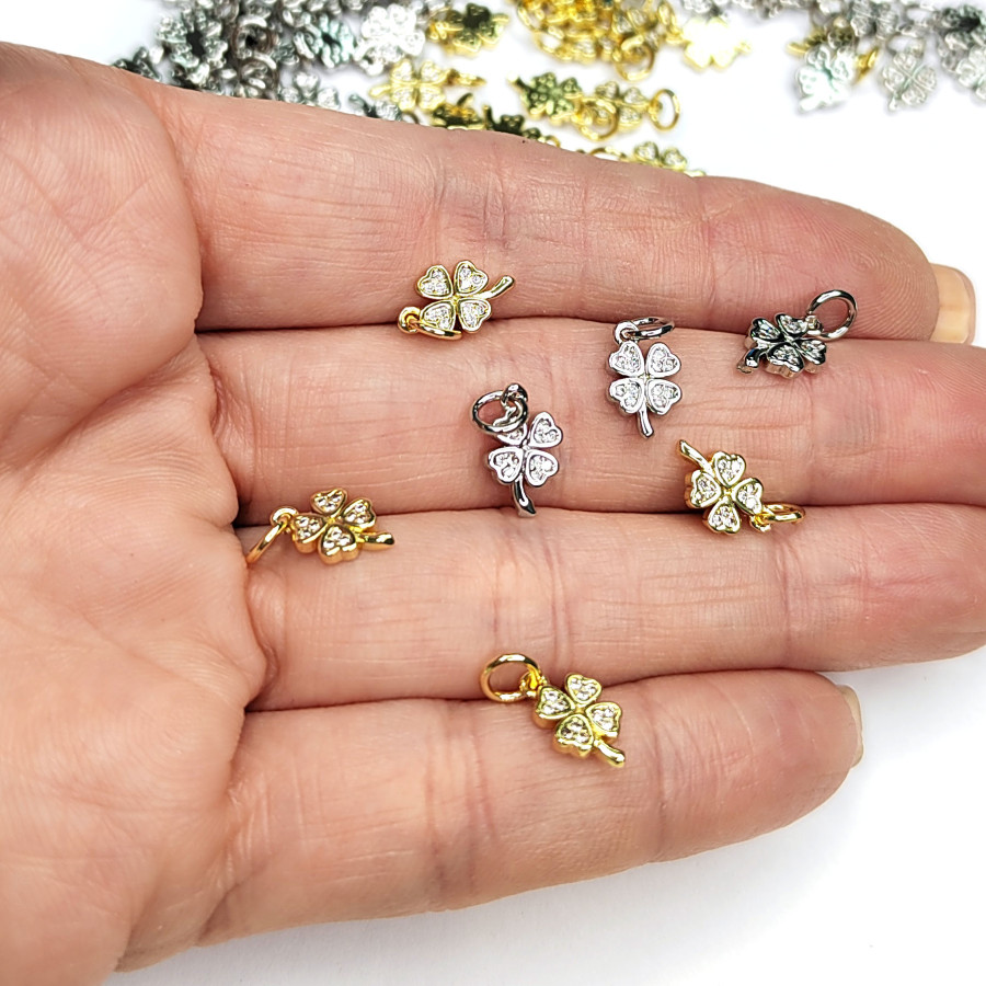 Подвеска Клевер 11х7 мм с фианитами, штука