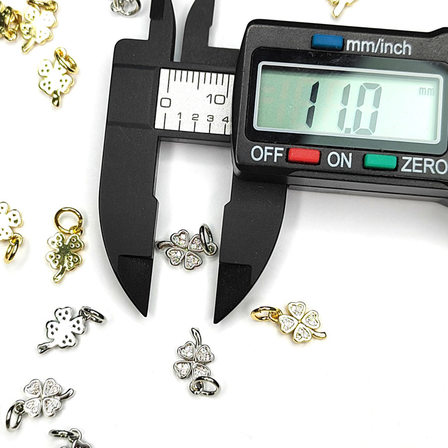 Подвеска Клевер 11х7 мм с фианитами, штука