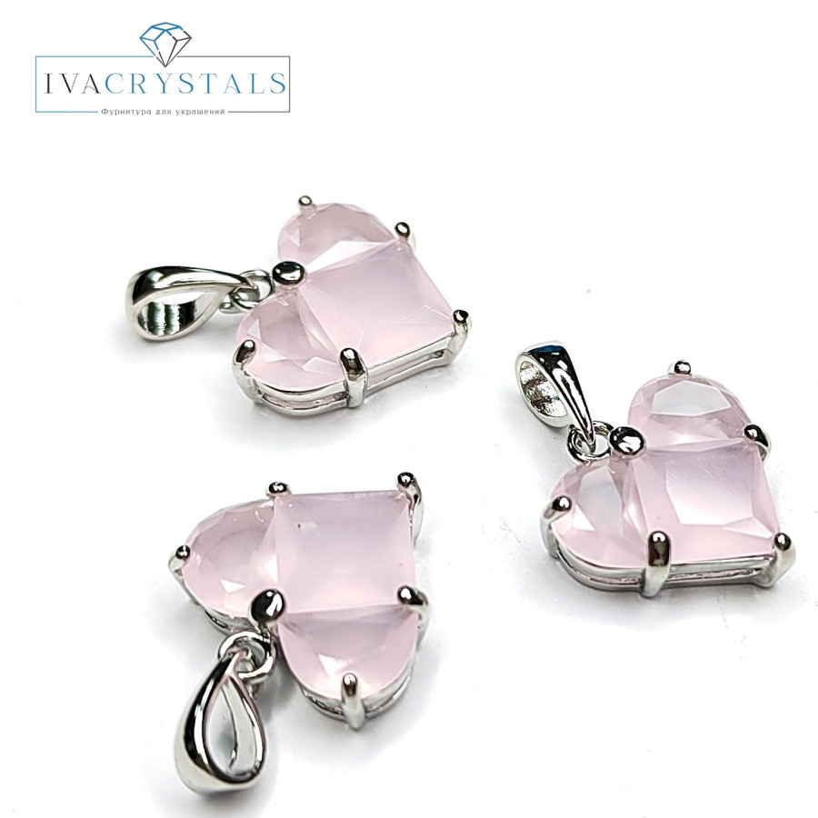 Подвеска Сердце 14 мм с розовым матовым фианитом, штука покрытие Родий