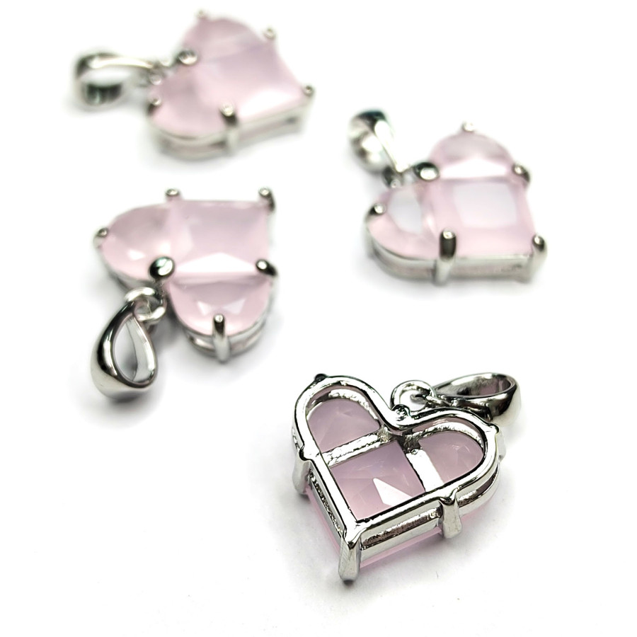 Подвеска Сердце 14 мм с розовым матовым фианитом, штука