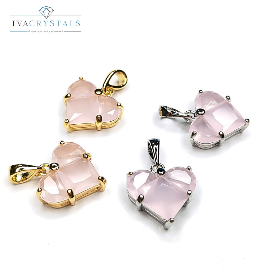 Подвеска Сердце 14 мм с розовым матовым фианитом, штука