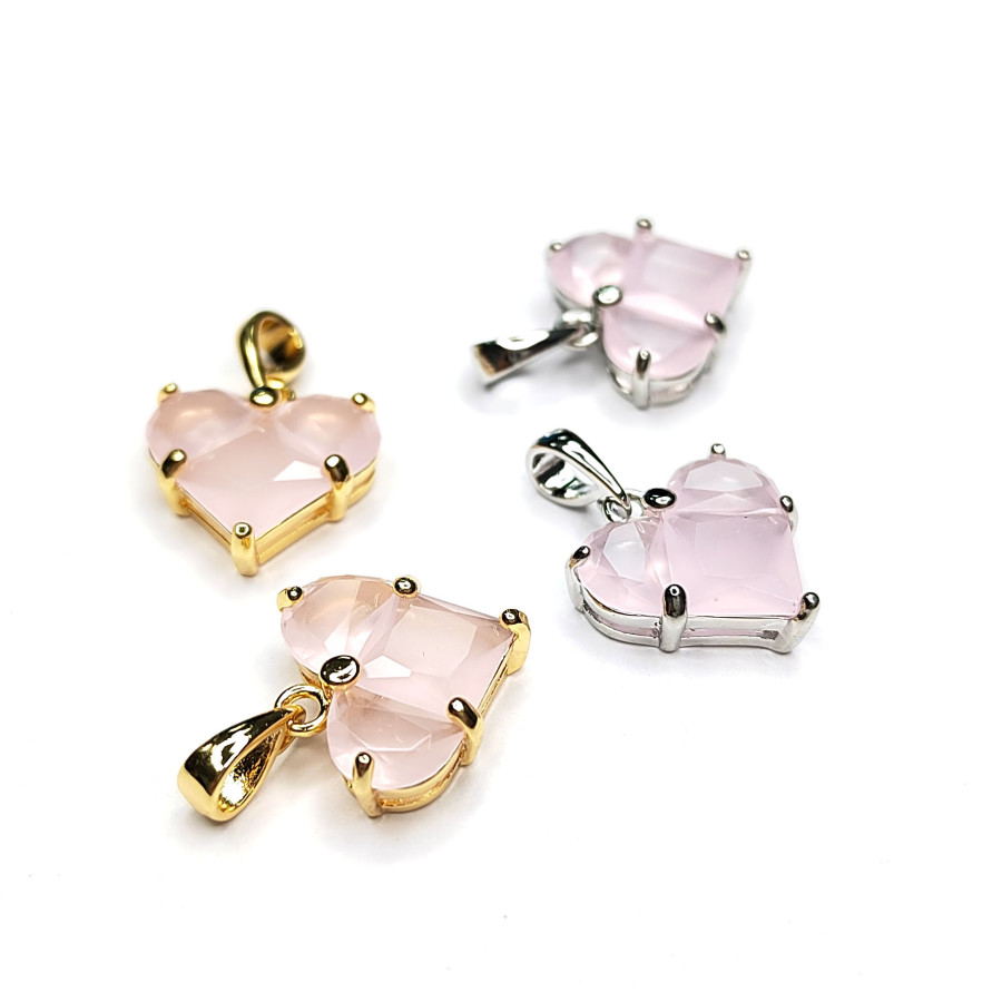 Подвеска Сердце 14 мм с розовым матовым фианитом, штука