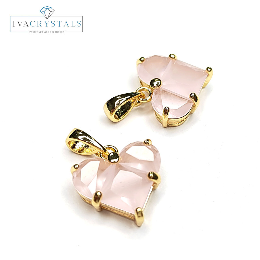 Подвеска Сердце 14 мм с розовым матовым фианитом, штука покрытие Позолота