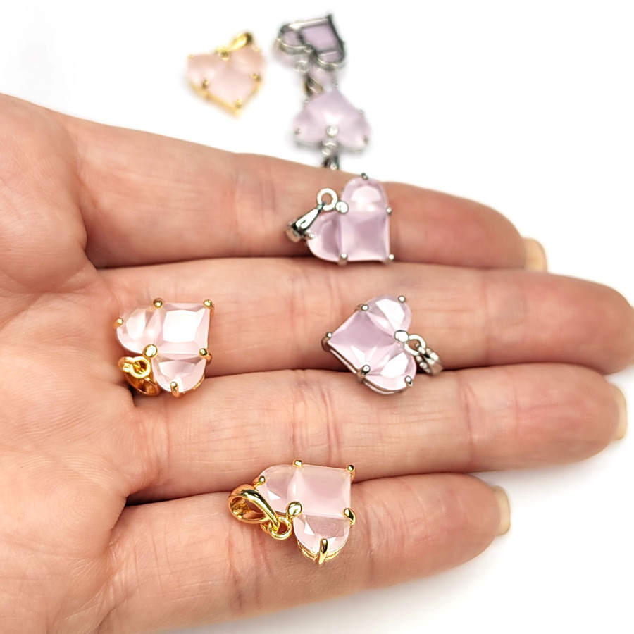 Подвеска Сердце 14 мм с розовым матовым фианитом, штука