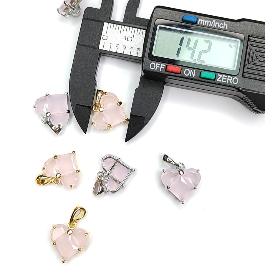 Подвеска Сердце 14 мм с розовым матовым фианитом, штука