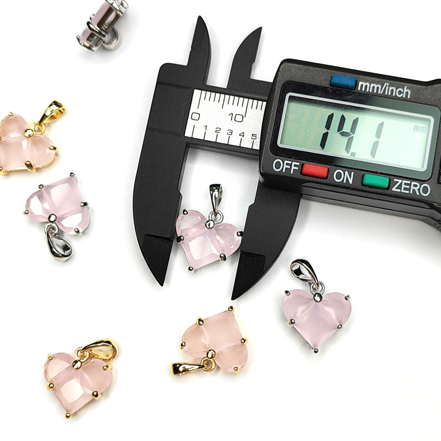 Подвеска Сердце 14 мм с розовым матовым фианитом, штука