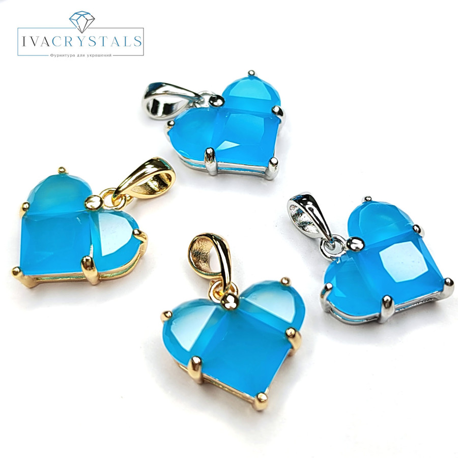 Подвеска Сердце 14 мм с голубым матовым фианитом, штука
