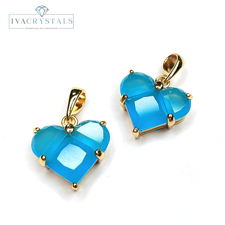Подвеска Сердце 14 мм с голубым матовым фианитом, штука покрытие Позолота