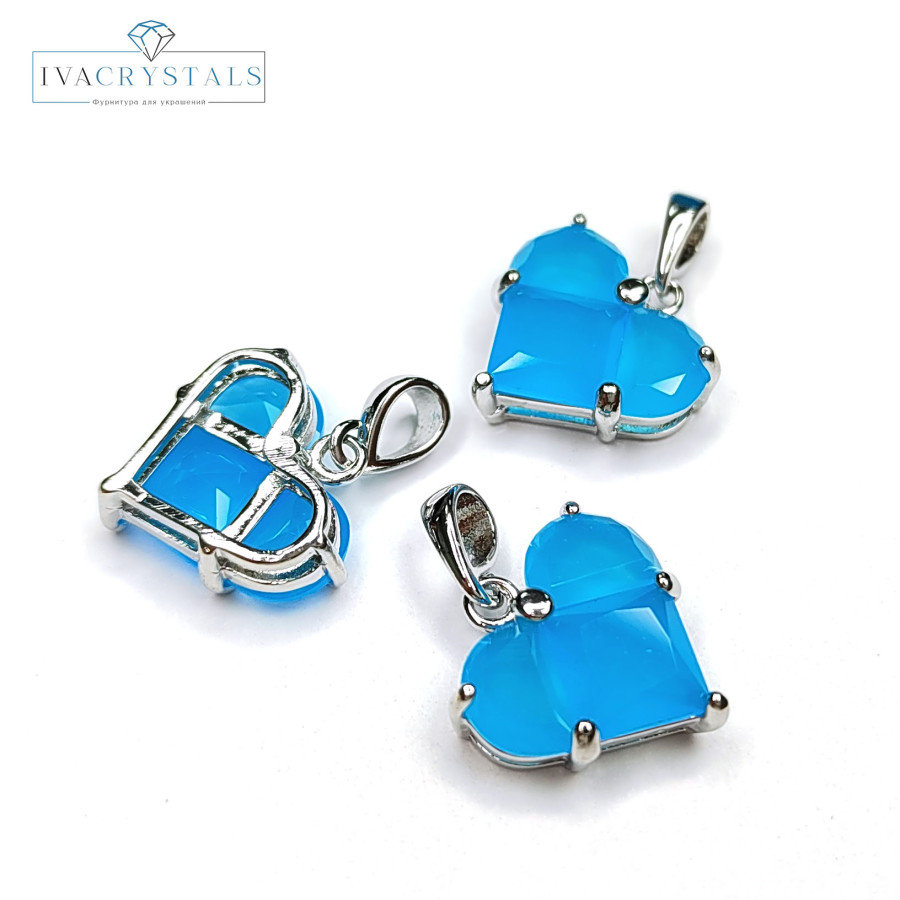 Подвеска Сердце 14 мм с голубым матовым фианитом, штука покрытие Родий