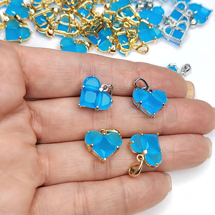 Подвеска Сердце 14 мм с голубым матовым фианитом, штука