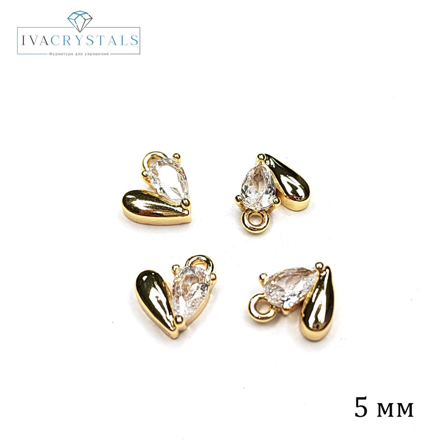 Маленькая подвеска Сердце 5 мм с фианитом, штука покрытие Позолота
