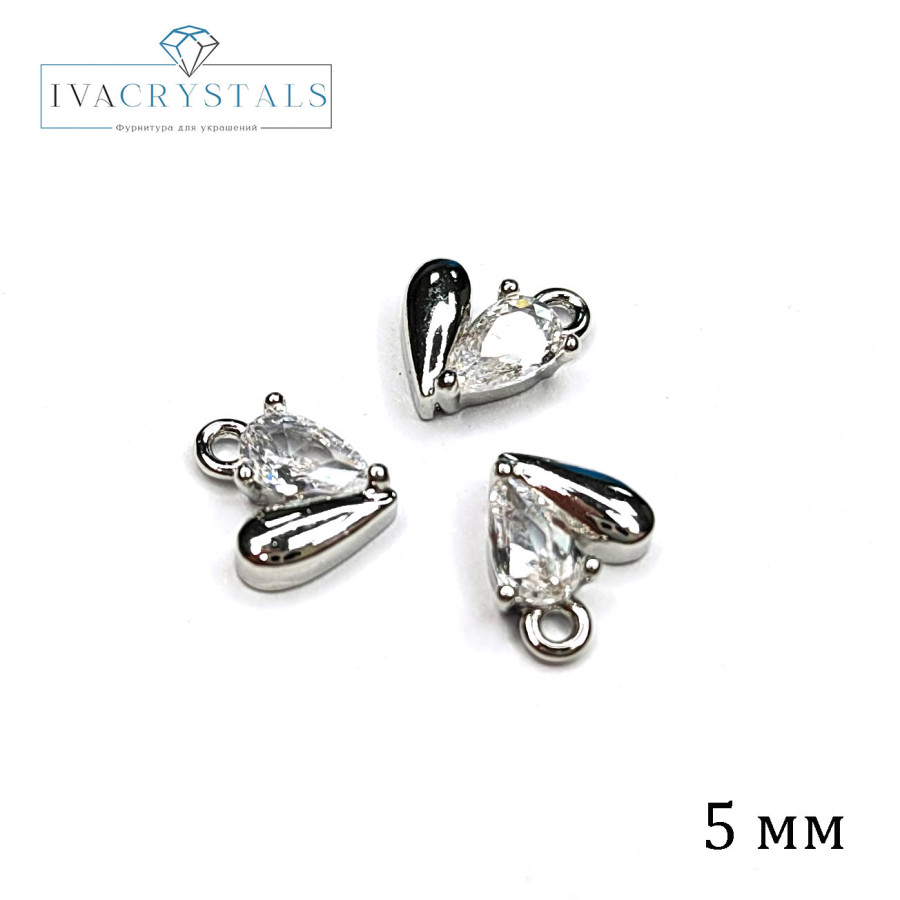 Маленькая подвеска Сердце 5 мм с фианитом, штука покрытие Родий