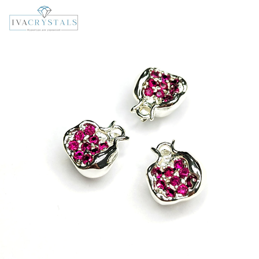 Подвеска Гранат 10 мм с красными фианитами, штука цвет Светлое серебро
