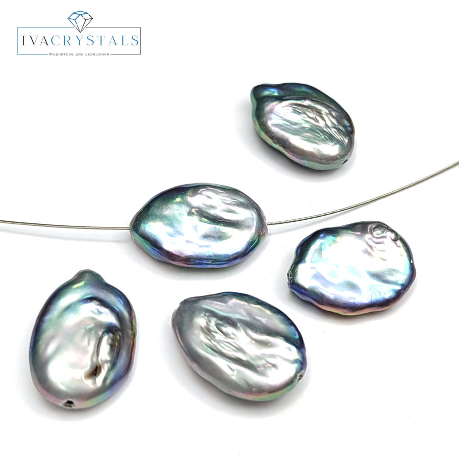 Жемчуг натуральный Кеши 17х13 мм, культивированный, форма Оливка, цвет радужно-серый, ШТУКА