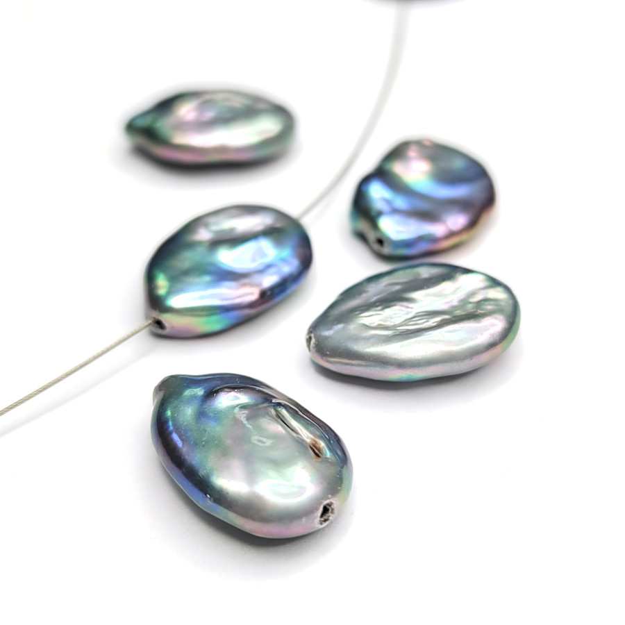 Жемчуг натуральный Кеши 17х13 мм, культивированный, форма Оливка, цвет радужно-серый, ШТУКА