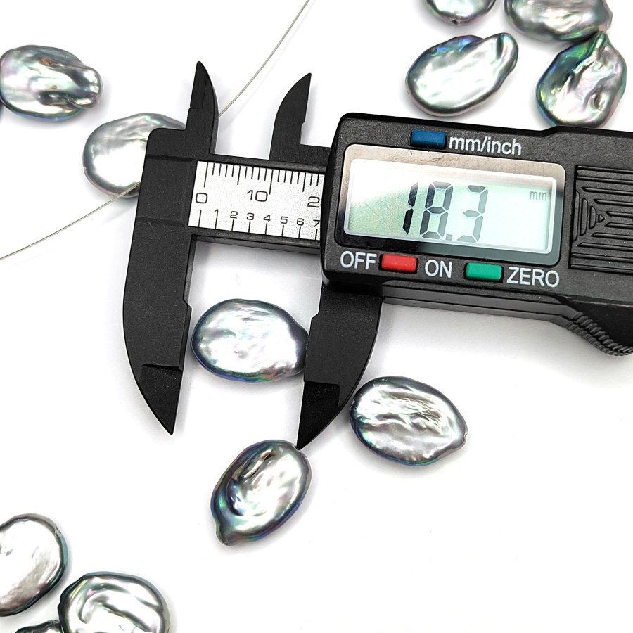 Жемчуг натуральный Кеши 17х13 мм, культивированный, форма Оливка, цвет радужно-серый, ШТУКА