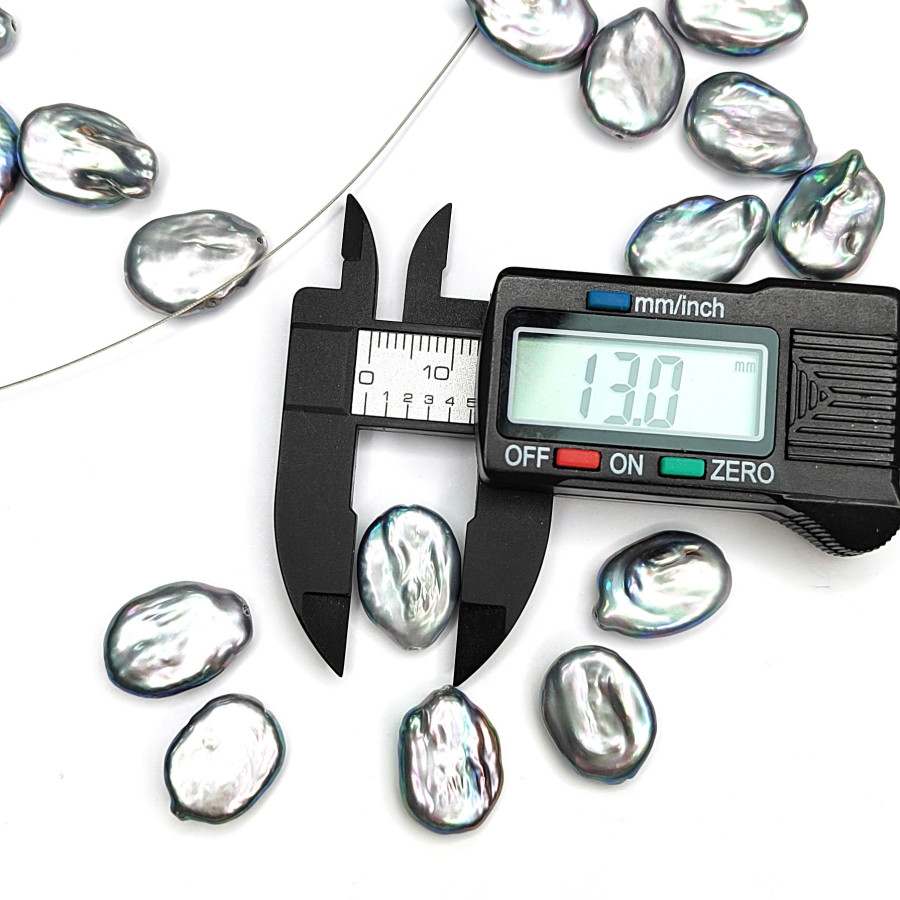 Жемчуг натуральный Кеши 17х13 мм, культивированный, форма Оливка, цвет радужно-серый, ШТУКА