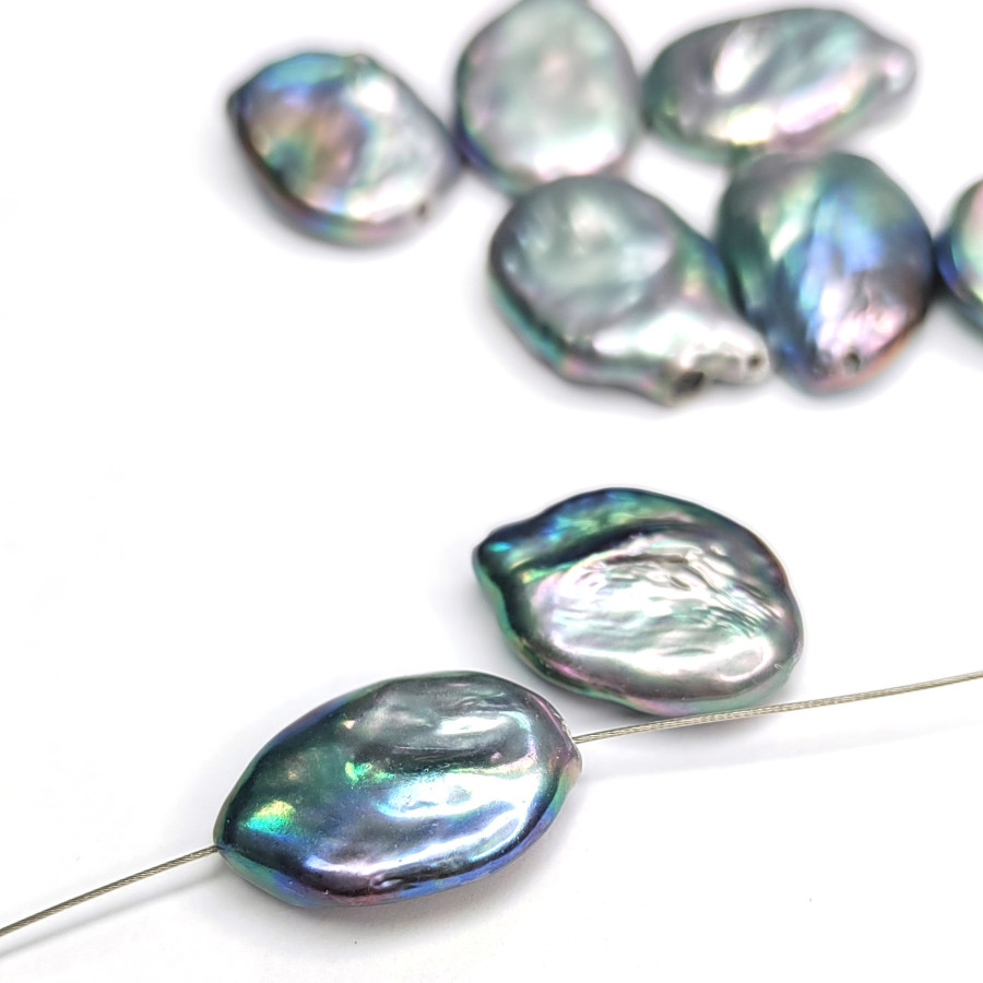 Жемчуг натуральный Кеши 17х13 мм, культивированный, форма Оливка, цвет радужно-серый, ШТУКА