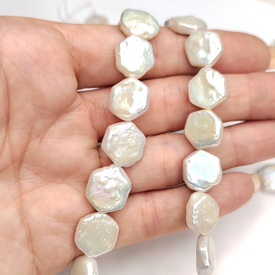 Жемчуг натуральный Кеши 12,5 мм в форме шестигранника, культивированный Нить 41-42 см (30 жемчужин)