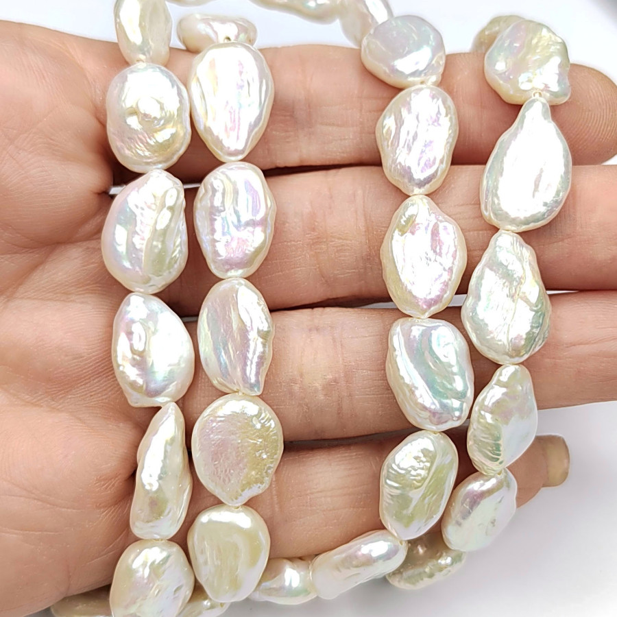 Жемчуг натуральный Кеши 15х12 мм, форма жемчуга Оливка, культивированный жемчуг Нить 38 см (26 шт)