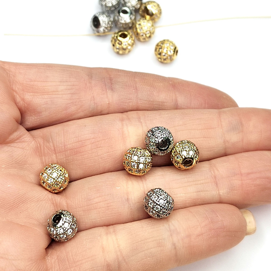 Разделительная бусина с фианитами 8 мм, ШТУКА