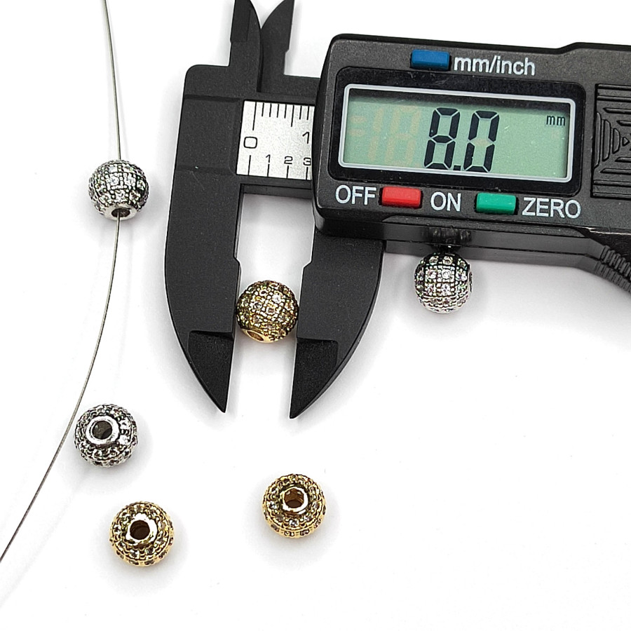 Разделительная бусина с фианитами 8 мм, ШТУКА