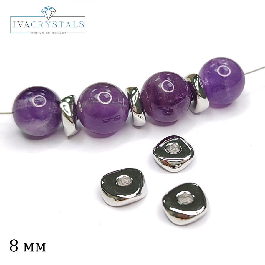 Разделительная бусина 8х2,7 мм треугольная, штука покрытие Родий