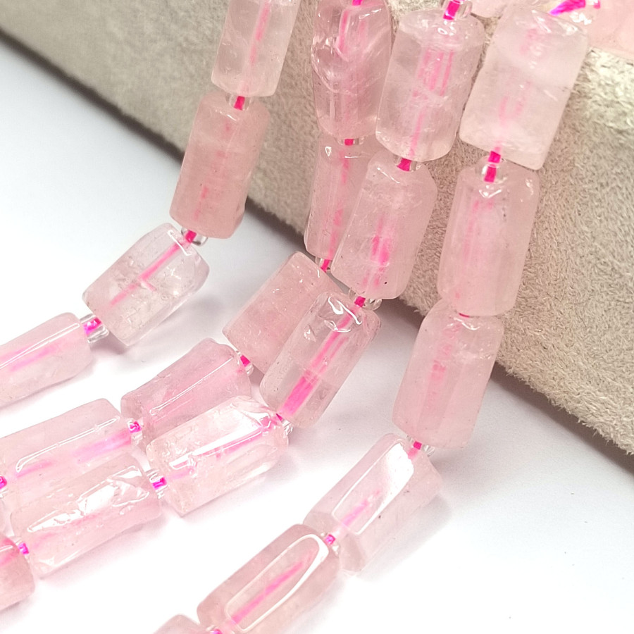 Розовый кварц натуральный 12х8 мм бусины, Столбик, НИТЬ 39-40 см