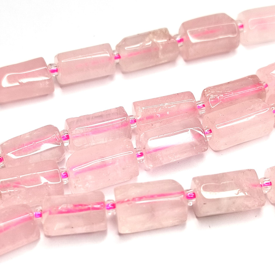 Розовый кварц натуральный 12х8 мм бусины, Столбик, НИТЬ 39-40 см
