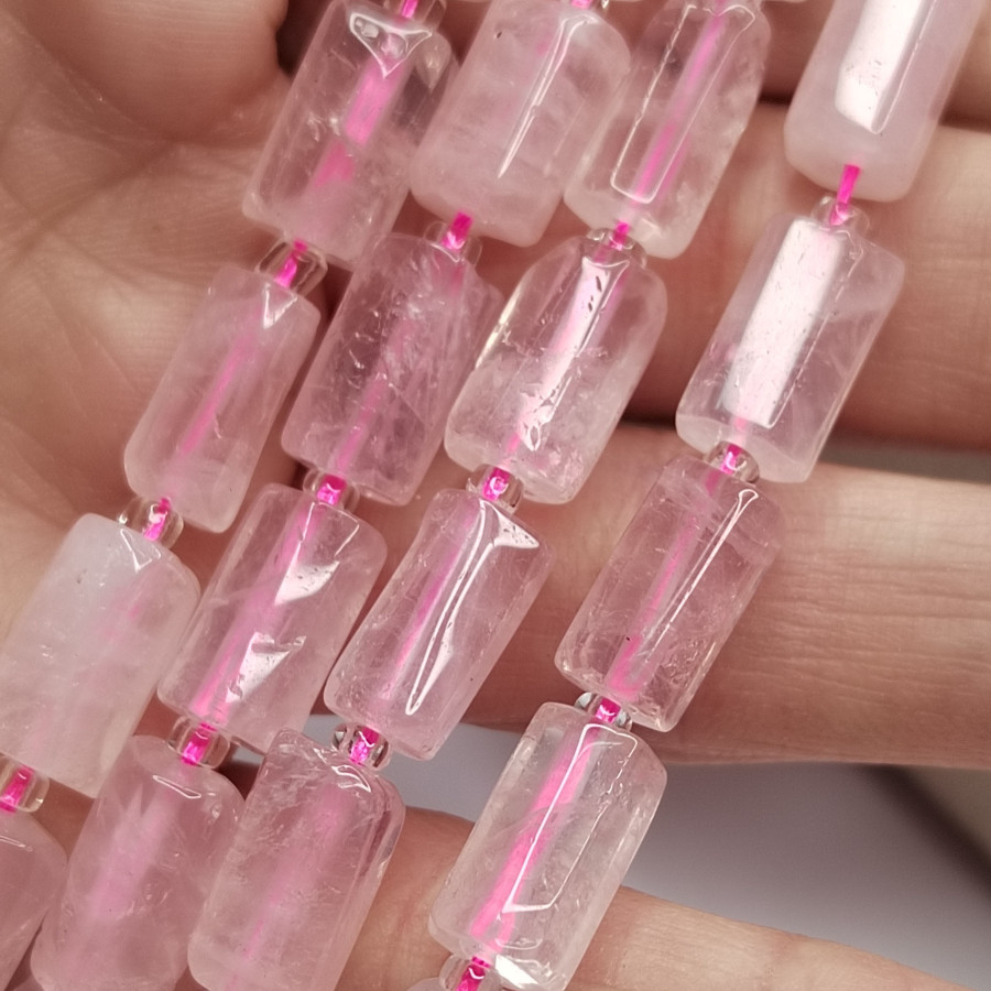 Розовый кварц натуральный 12х8 мм бусины, Столбик, НИТЬ 39-40 см