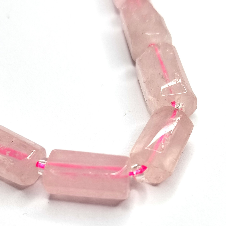 Розовый кварц натуральный 12х8 мм бусины, Столбик, НИТЬ 39-40 см